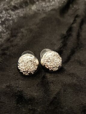 Chanel Silver Crystal Floral Stud Earring